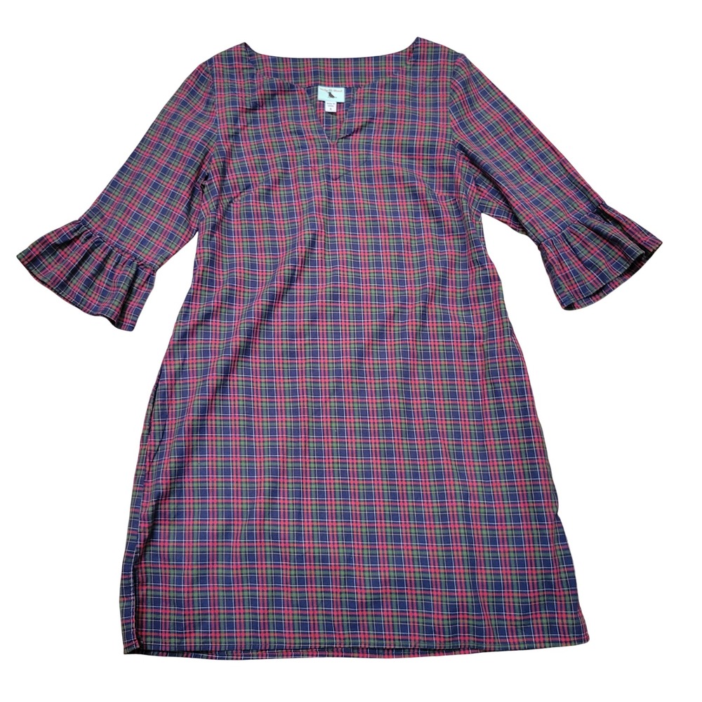 Haley and the Hound S Shift Dress Tartan Plaid Ruffle Sleeve Holiday Christmas